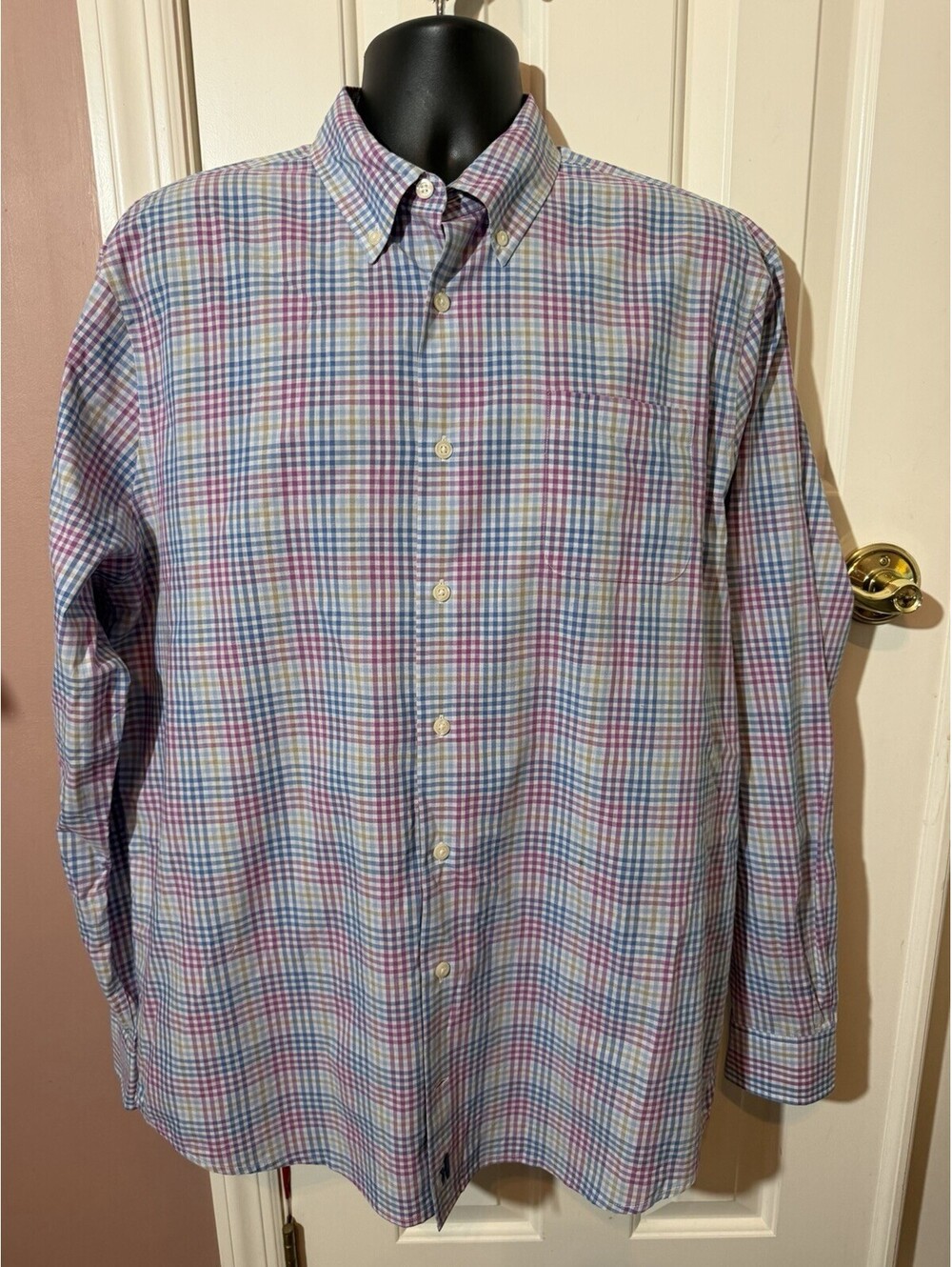 Johnnie-O Mens XL Pink Blue Plaid Button Down Shirt Long Sleeve Preppy 111